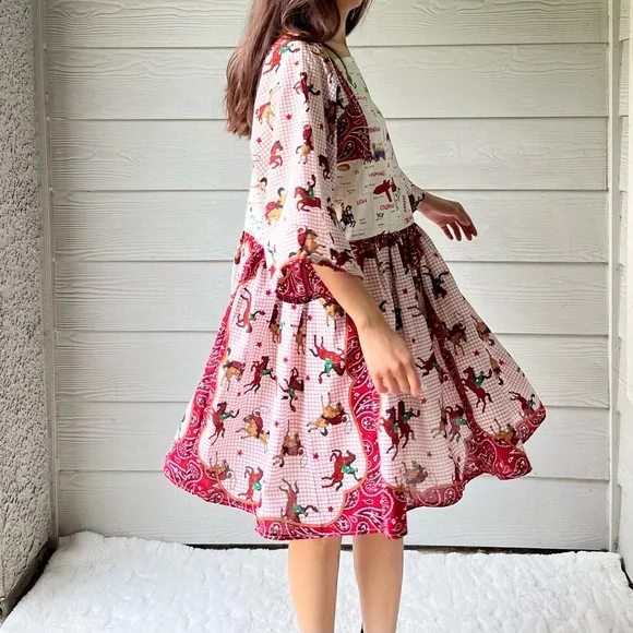 Western Rodeo | US Map | Handmade Bandana Dress SKU 05296 Red/Cowboy - Picture 4 of 16